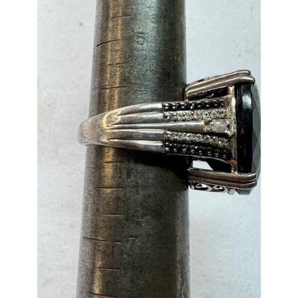 Estate Sterling Silver 925 Ring Size 6, Large Oval Black Stone, 10.9g - Picture 7 of 8